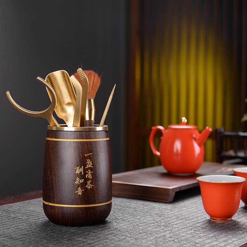 实木茶道六君JY005子套装黑针檀木梨整件套功夫茶具叉配茶夹子杯