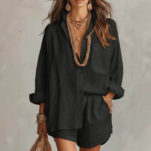 Boho Chic Women's Relaxed 2 Piece Short Set Solid Color