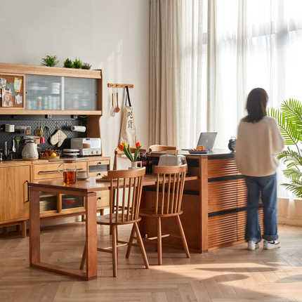 一体樱桃木台北欧柜岛柜实木餐厨房物全边收纳柜黑胡桃木边置日式