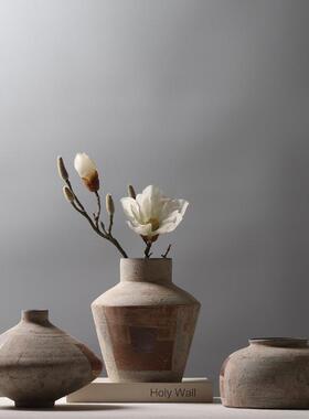 手摆工拉坯手绘拼色做补丁陶茶器复古WRG旧插花装饰室书房意境花