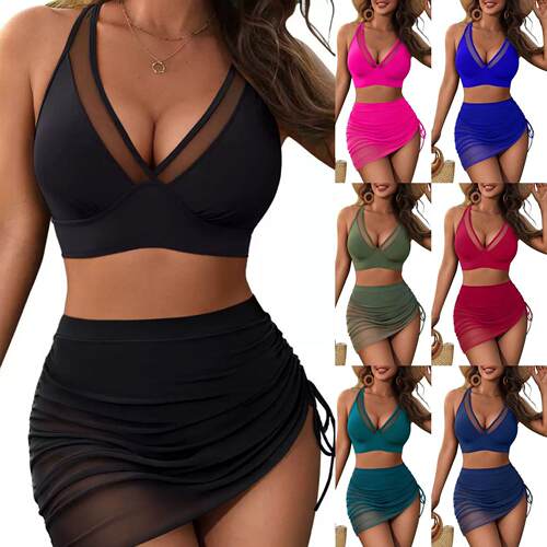Two-piece Set Women's Solid Color Bikinis Set Solid Ruched