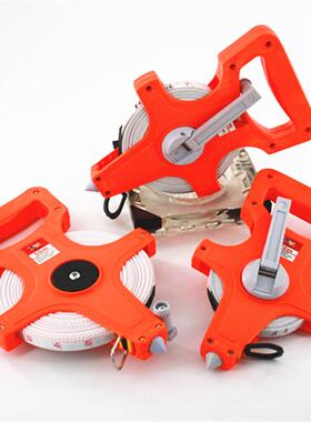 厂货纤维皮尺30m50m100m手提塑料红架尺手摇插地架式PVC钢卷尺