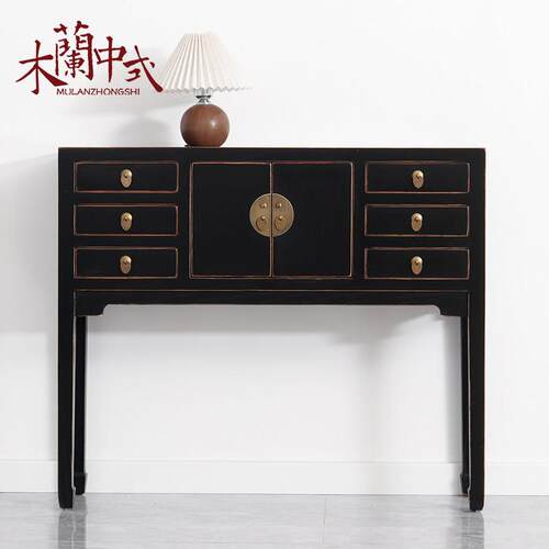 新中式条案玄关入门小桌门厅小柜储物彷古黑漆做旧端景台古典家俱
