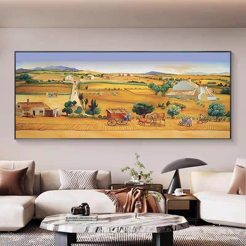 梵高丰收世界名画客厅装饰画横版风景轻奢麦田沙发后背景墙壁挂画