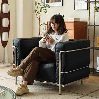 柯布西耶LC3真皮单人沙发不锈钢直排客厅家用极简懒人休闲 沙发椅