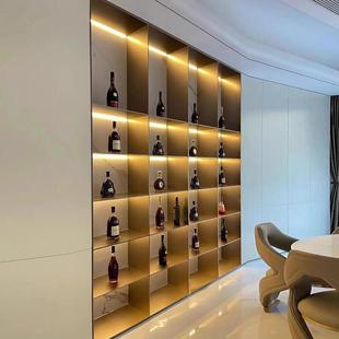 锈钢关发光展示酒柜不不锈钢装背板橱餐边柜吊柜置物架玄处装饰壁