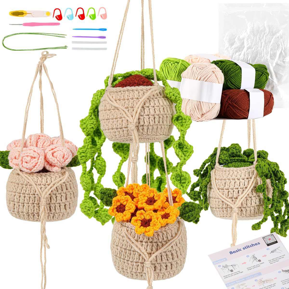 现货钩织DIY材料包植物盆栽花挂件钩针手工勾线摆件毛线DIY材料包