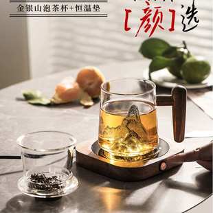 耐热玻璃杯泡茶杯办公室观山水杯家用带把茶杯茶水分离杯送礼