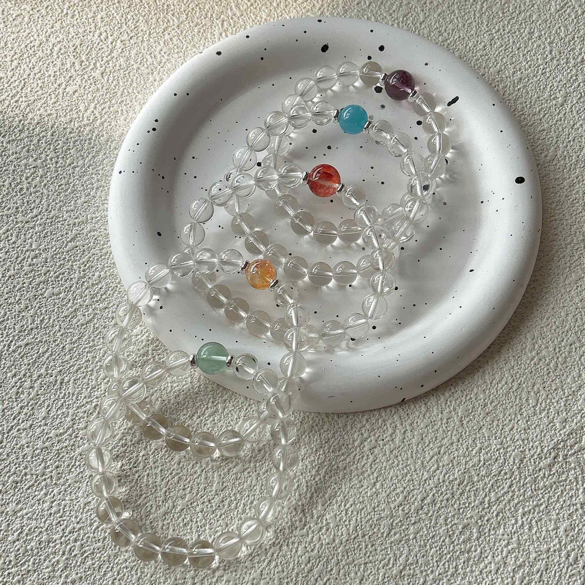 原创简约大气干净白水晶搭配男女款单圈手串时尚个性送朋友礼物