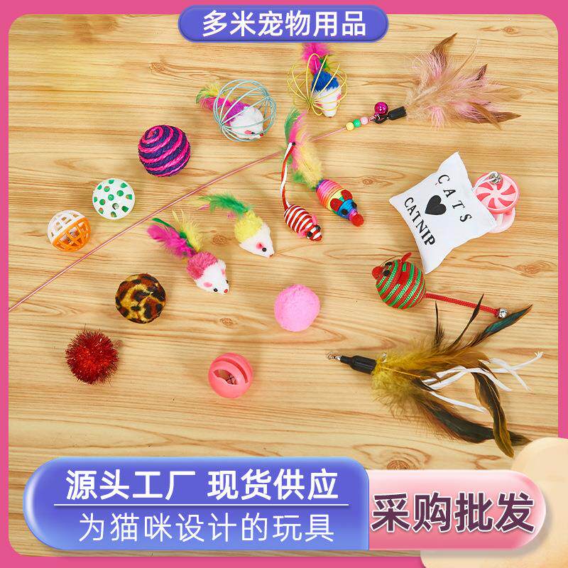 亚马逊宠物玩具组合套装老鼠 宠物逗猫玩具20件套猫咪用品逗猫棒