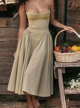 Halter Backless Smocking Tie A-Line Dress, Elegant And