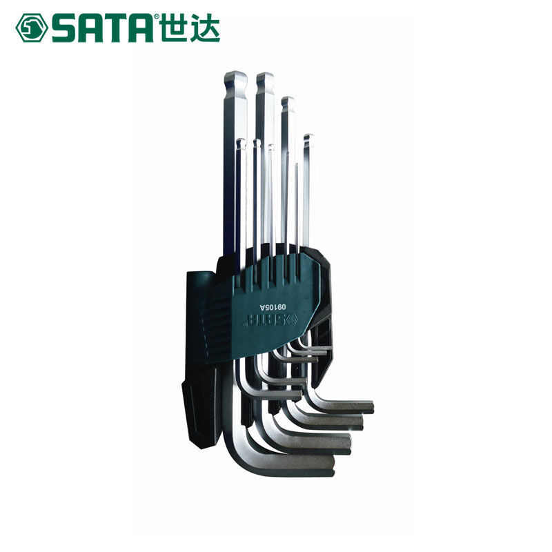 世达（SATA）9件铬钒钢加长球头内六角扳手组套 09105A