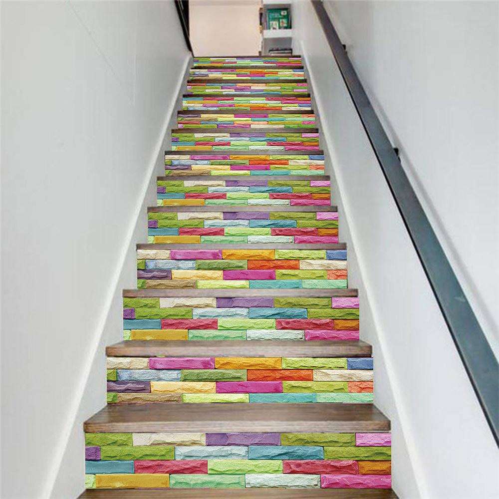 外贸AMJPVC厂家魅集创意简约十三片彩色瓷砖楼梯贴台阶贴墙贴