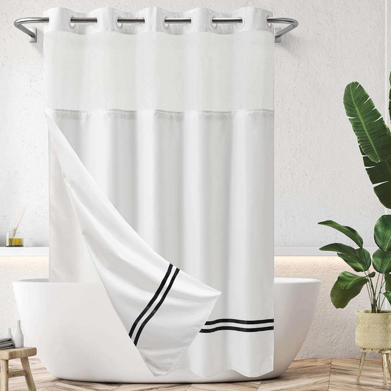 跨境亚马逊印花条纹图案涤纶淋浴帘卫生间浴室防水遮挡隔断帘