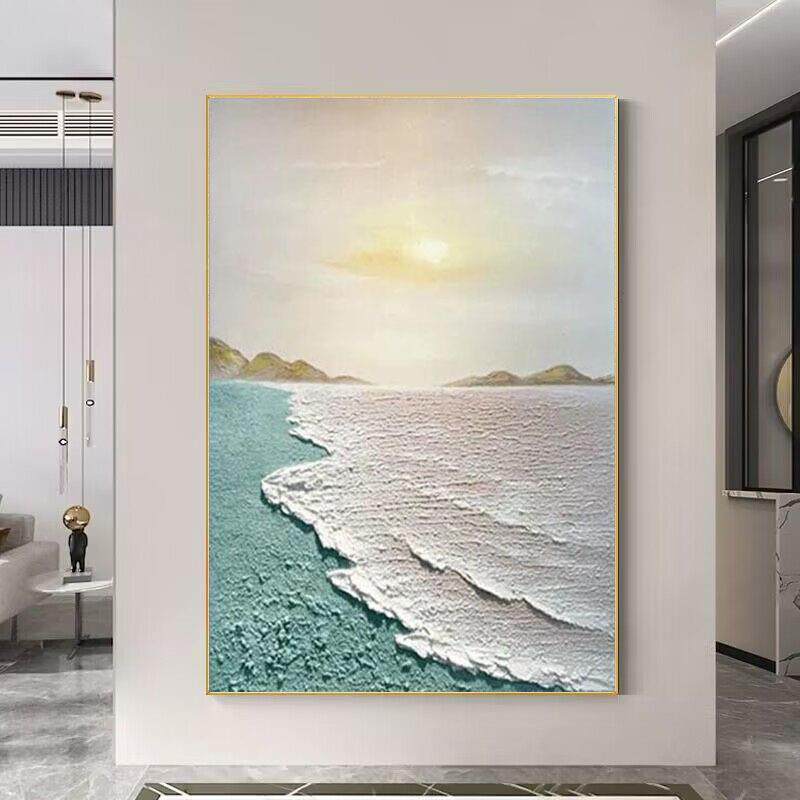 手绘油画轻奢海景客厅玄关装饰画现代砂岩立体肌理画主卧床头壁画