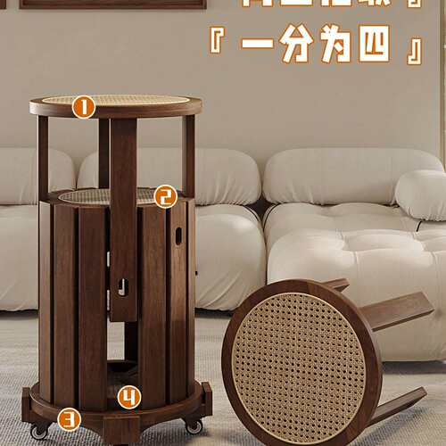 实木凳子家用可叠放备用餐桌板凳创意圆凳中古风藤编叠叠乐组合凳