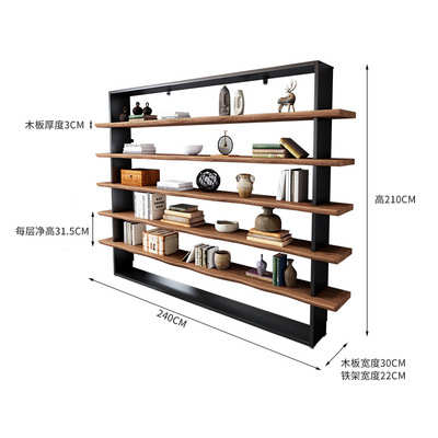 置书架实木物架客厅陈列隔板办公室落地风铁架工业展示架艺loft