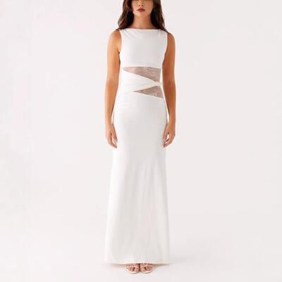 Elegant One-Shoulder Lace Cut-Out Long Dress, Shoulder