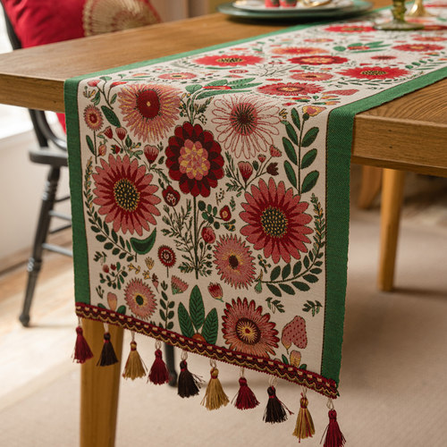 2024桌旗红色美式复古高级感田园风餐桌旗布茶几斗柜装饰结婚盖布