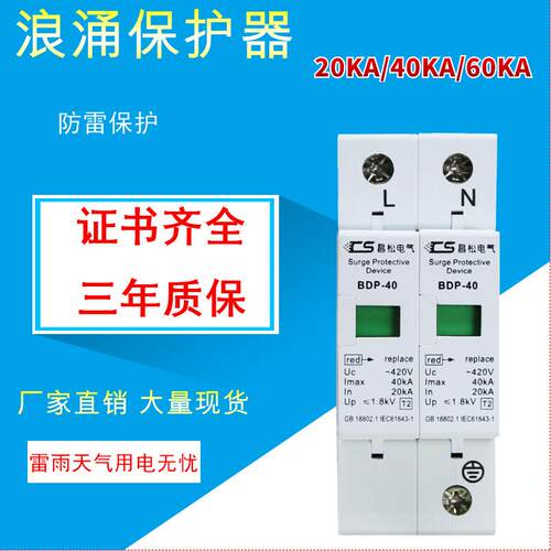 浪涌保护器2p 40KA 电涌避雷器 一级防雷器2p40ka 交流保护器