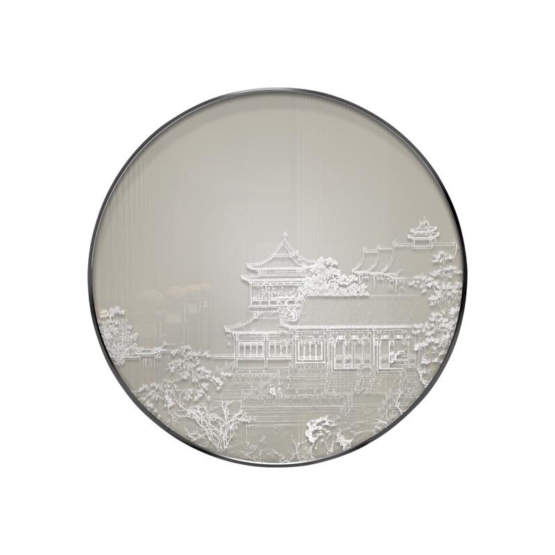新中式禅意立体装饰画软装样板房客厅沙发背景玄关双联圆形浮雕画