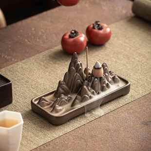 禅意高山流水中式 倒流香炉家用陶瓷假山线香插创意桌面香薰炉摆件
