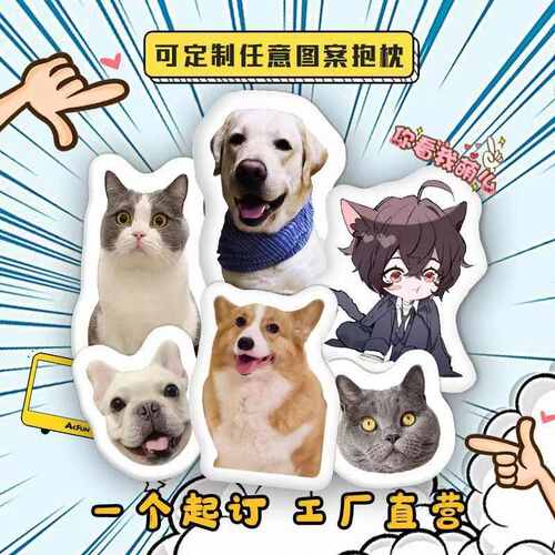 pod一件定制创意装饰宠物照片企业靠枕来图制作猫狗动物异形抱枕