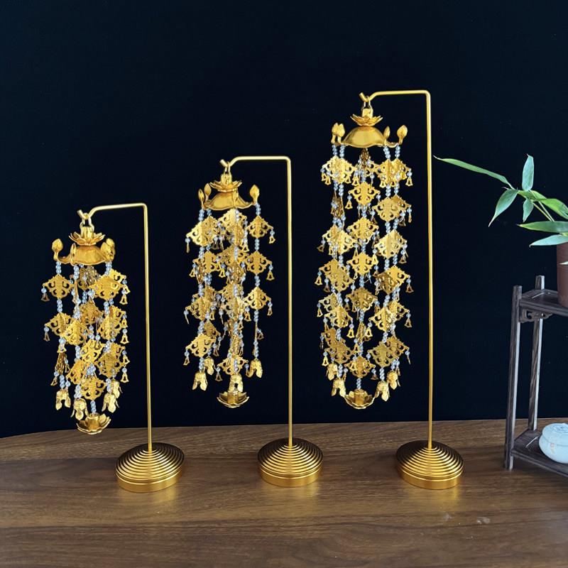 金莲花佛前供花供具鎏金璎珞宝盖供佛幢幡摆件佛堂璎珞供佛