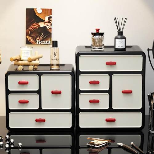 中古风化妆品收纳柜桌面梳妆台抽屉式家用化妆品杂物多层收纳盒
