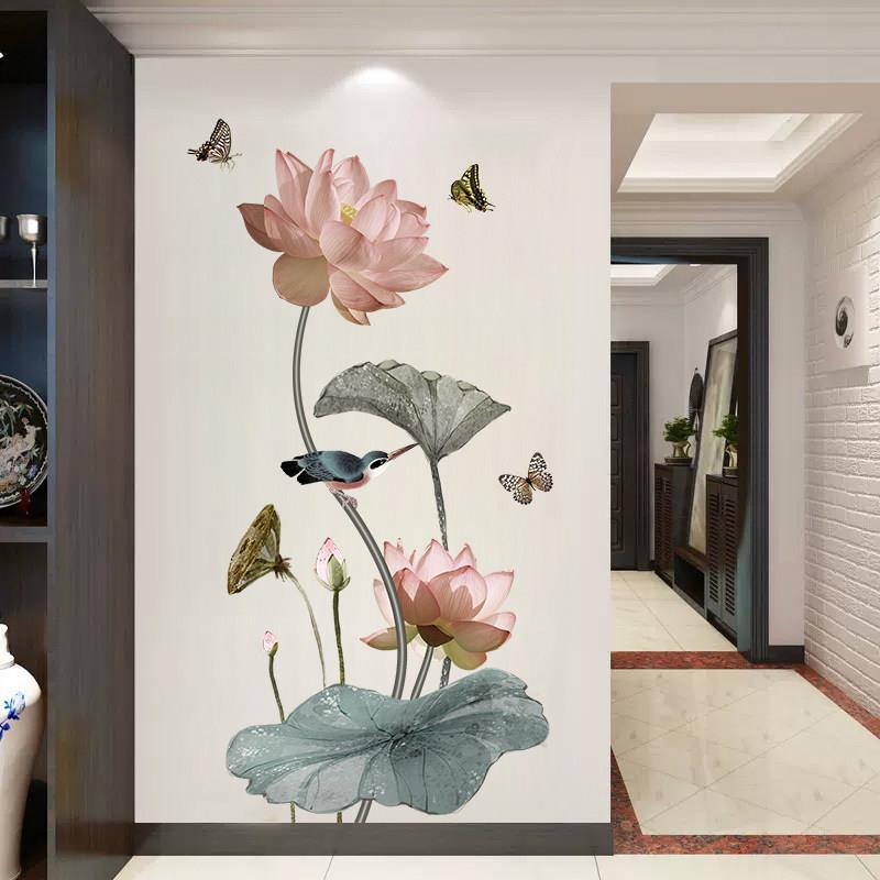 3d立体荷花墙贴画卧室客厅电视背景墙壁纸玄关墙面装饰品墙纸花朵