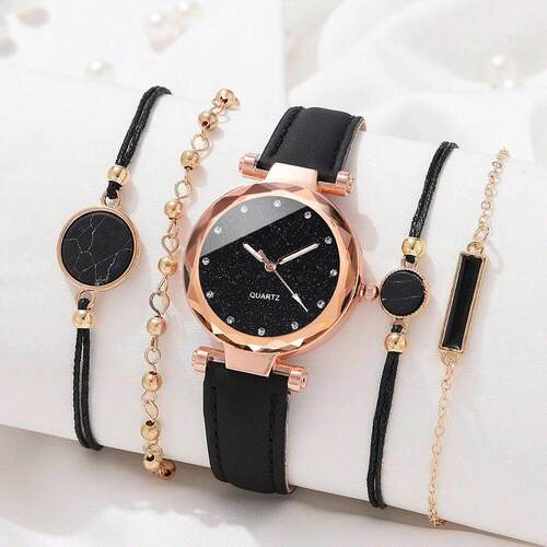 Set Watch For Women Luxury Leather Analog Ladies Quartz Wris