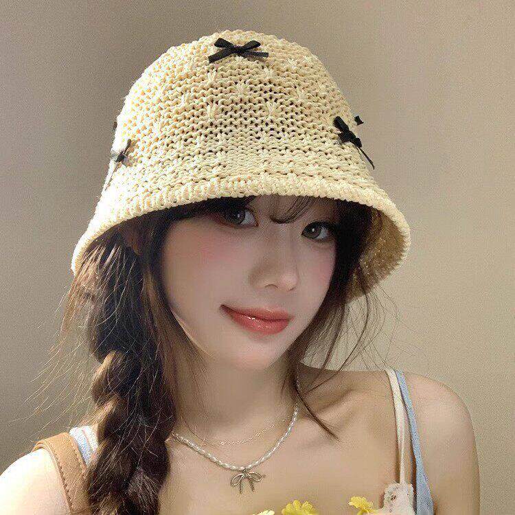 鱼夫帽子女款手工编织夏季韩版显脸小防晒遮阳帽镂空透气百搭盆帽