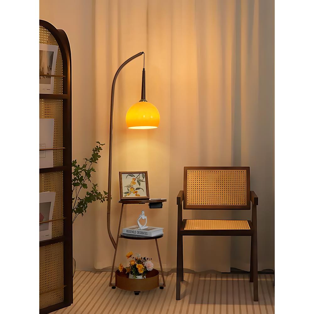 落地灯客厅中古风氛围卧室床头柜置物茶几复古无线充电立式钓鱼灯