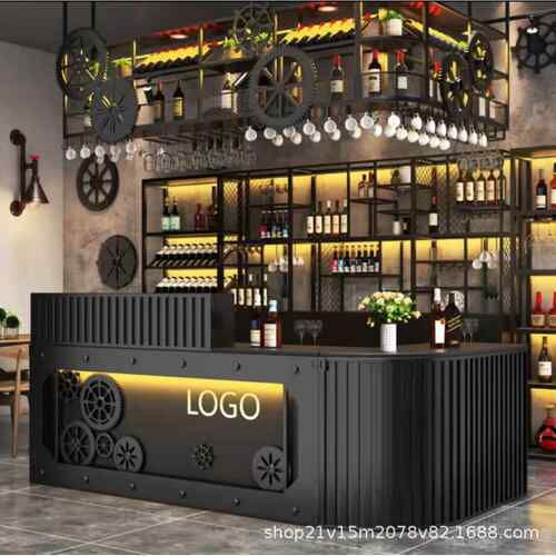 复古工业风收银台店铺餐厅前台接待台多功能酒吧台转角奶茶店柜台