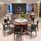 北美黑胡桃全实木电动圆餐桌新型中式 餐桌椅组合别墅包房餐厅家具