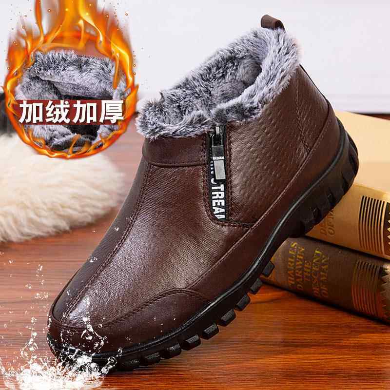 新款人老北布鞋男棉鞋季加绒京保冬暖侧拉链雪地靴老男士爸爸老年