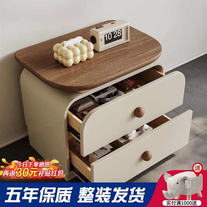 Tal小型设计款奶油风中古实木床头柜收纳柜家用卧室胡桃木复古创,住宅家具,床头柜,淘宝优惠券,粉丝福利购,淘宝优惠卷