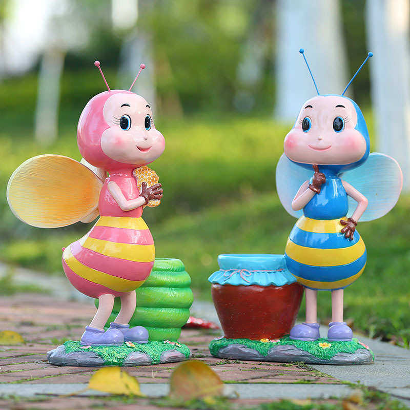 卡通蜜蜂花缸玻璃钢户外商场创意雕塑景观庭院幼儿园美陈装饰摆件