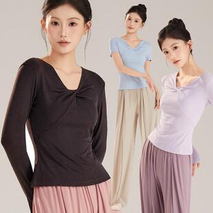 新款古典舞舞蹈课练功服形体服上衣女胖大码字领日常可穿秋