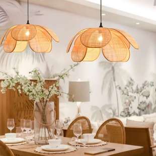 日式 禅意茶室吊灯 民宿餐厅手工编织卧室客厅藤编艺术花瓣创意个性