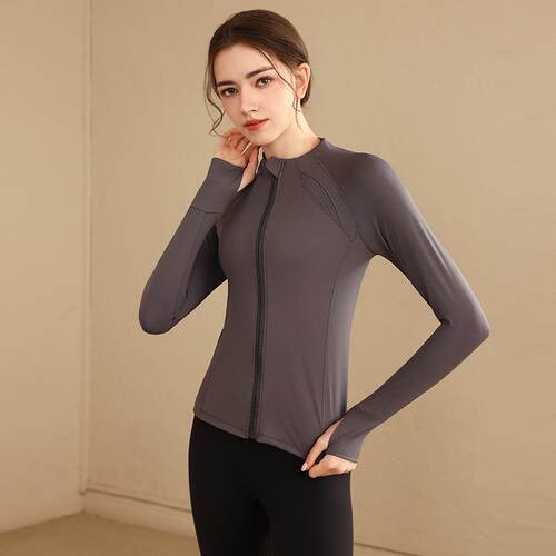 Fitness slimming zipper sports stand up collar jacket long