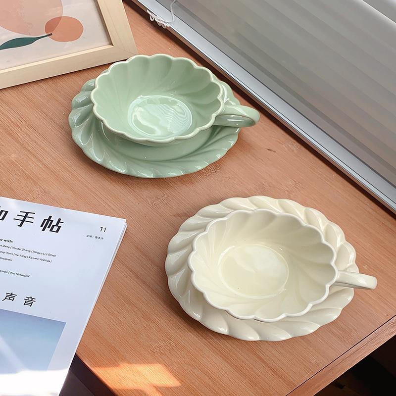 韩式ins风初春杯碟花边高颜值下午茶陶瓷杯套装早餐咖啡杯牛奶杯