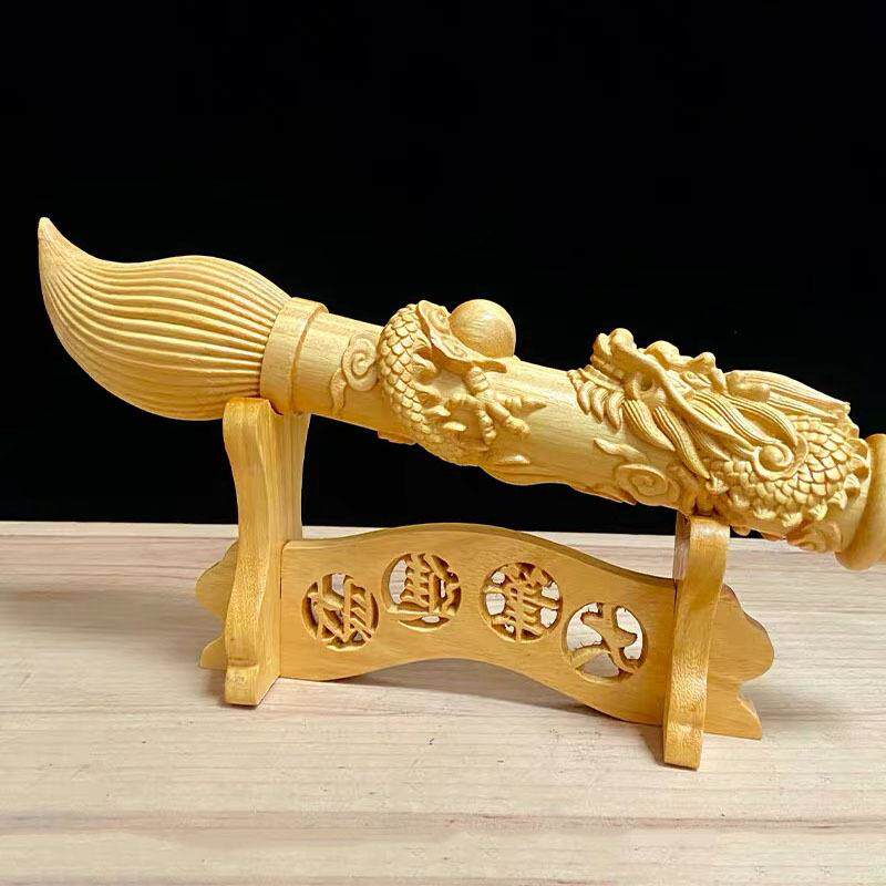 黄金檀木大笔进财文昌盘龙笔摆件 金榜题名毛笔文玩手把玩件考生