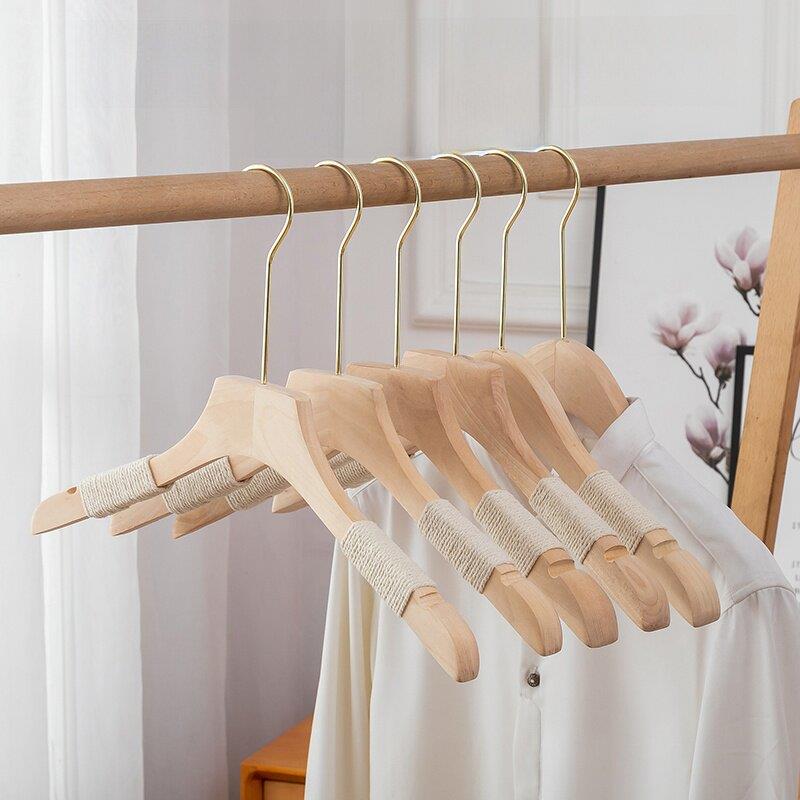 服装店专用防滑麻绳衣架原木棉捆绳实木女装衣挂成人木质无痕撑子