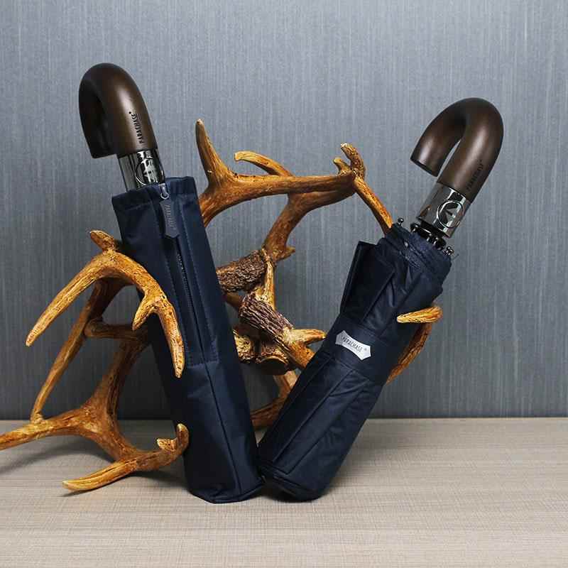 高档木黑弯勾防晒防折自动三叠太阳伞男女士晴雨伞防风紫外线胶遮