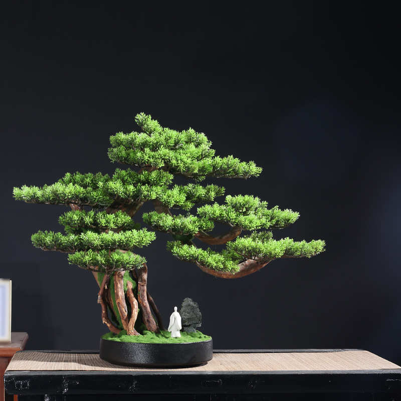 新中式客厅仿真罗汉松迎客松植物摆件假松树绿植装饰玄关装饰盆景