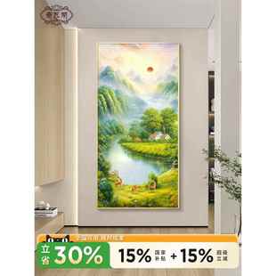 旭日东升入户玄关装饰画正对门走廊过道挂画山水风景油画客厅壁画