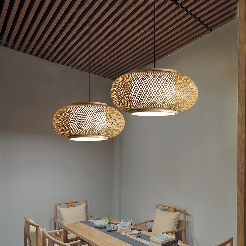 现代中式竹编吊灯餐厅灯具过道走廊竹子灯饰茶室禅意竹艺灯笼吊灯