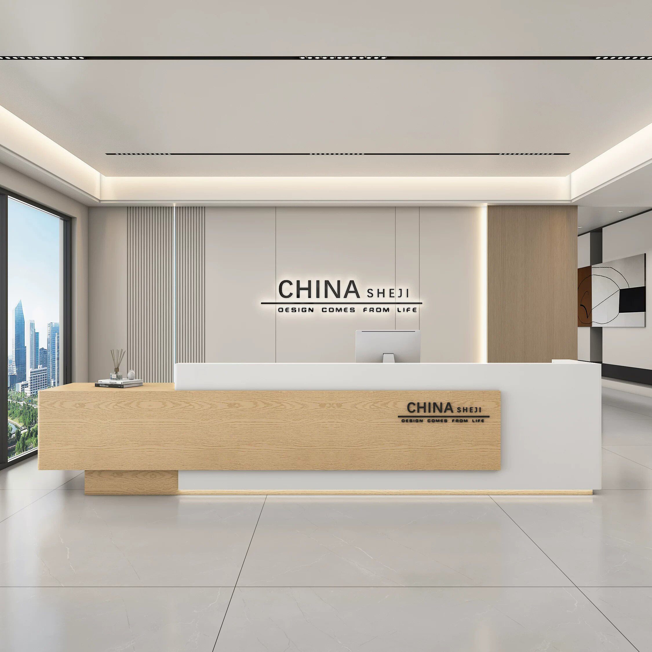 现代简约公司前台接待台酒店会所柜台收银台物业大厅培训机构吧台