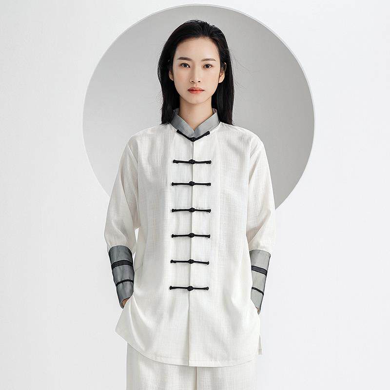 高档春上新款领太袖秋黑纱极服服男春夏武术服女太极拳练功服表演